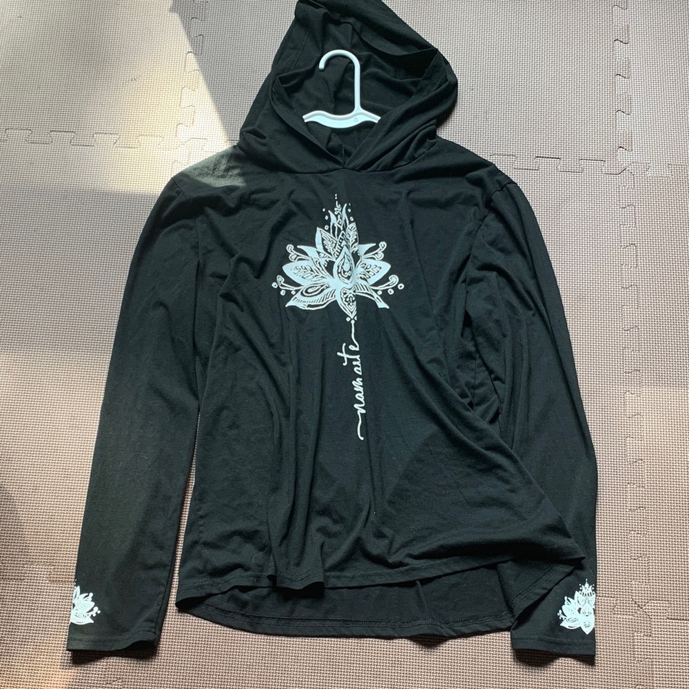 Namaste Yoga Hoodie Black Lotus Graphic Spiritual Athleisure Top XL